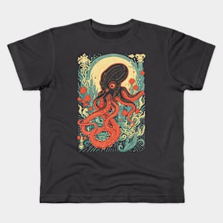 Retro Octopus In Atlantis Sea Art Kids T-Shirt